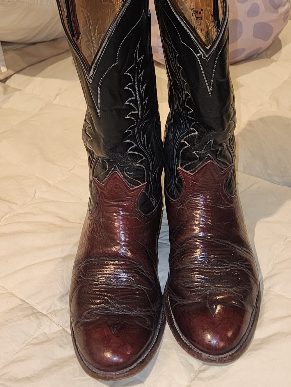 Mens Vintage Tony Lama 11D Calfskin Western Boots Black Cherry